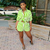 Fashion Stripe Print Shirt And Shorts Two Piece Set WSYF-5963