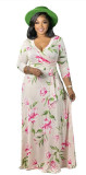 Plus Size V Neck Tie Up Print Dress NK-8625