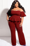 Plus Size Solid Color One Shoulder Loose Jumpsuit LDS-3323