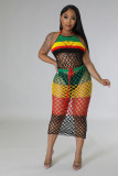 Knitted Color Blocking Tassel Beach Dress OSM-4393