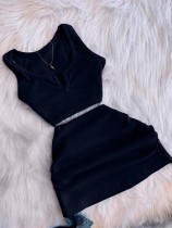 Solid Color Vest And Drawstring Skirt Two Piece Set FSL-F208