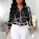 Fashion Long Sleeve Print Shirt Dress SMR-11897