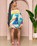 One Shoulder Lantern Sleeve Printed Dress NK-8623