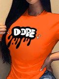 Plus Size Letter Print O Neck T Shirts SXF-30414