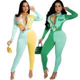 Print Color Blocking Long Sleeve Two Piece Pants Set SMR-11267