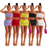 Fluffy Wrap Chest And Skirt Two Piece Set FOSF-8355
