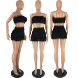 Fluffy Wrap Chest And Skirt Two Piece Set FOSF-8355
