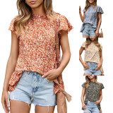 Floral Pattern Print Ruffle Sleeve Top SHD-9414