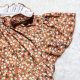 Floral Pattern Print Ruffle Sleeve Top SHD-9414