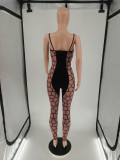 Sexy Irregular Grid Mesh Stitching Jumpsuit BN-9426