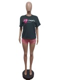 Letter Print Color Block Sport Two Piece Shorts Set MEM-88488
