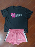 Letter Print Color Block Sport Two Piece Shorts Set MEM-88488