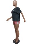 Letter Print Color Block Sport Two Piece Shorts Set MEM-88488