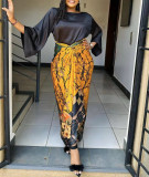 Fashion Print Long Sleeve Bandage Maxi Dress LS-0396