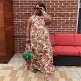Plus Size Slash Shoulder Loose Print Maxi Dress NNWF-3052