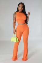 Solid Sleeveless Tops And Flare Pant Two Piece Set JPF-1085