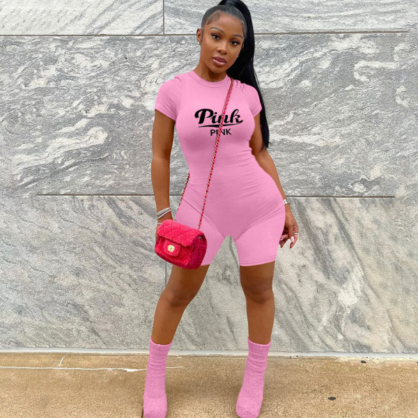 PINK Letter Print Zipper Romper YIM-332