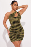 Fashion Slash Shoulder Hollow Out Mini Dress YD-8731