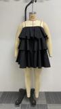 Solid Wrap Chest Ruffle Puffy Dress NY-10466