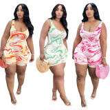 Sexy Print Sleeveless Vest Rompers TE-4626