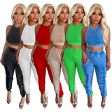 Solid Color Sleeveless Top And Pleated Pants Sport Suit YF-10494