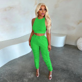 Solid Color Sleeveless Top And Pleated Pants Sport Suit YF-10494