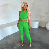Solid Color Sleeveless Top And Pleated Pants Sport Suit YF-10494