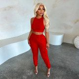 Solid Color Sleeveless Top And Pleated Pants Sport Suit YF-10494