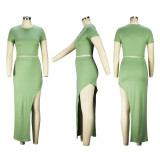 Fashion Short Sleeve T Shirt And Irregular Skirt Two Piece Set XHSY-19572