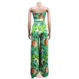 Wrap Chest Print Wide Leg Jumpsuit BY-6287