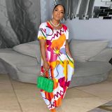 Plus Size Short Sleeve Print Maxi Dress NY-10485