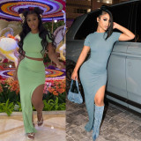 Fashion Short Sleeve T Shirt And Irregular Skirt Two Piece Set XHSY-19572