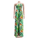 Wrap Chest Print Wide Leg Jumpsuit BY-6287