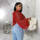 Shawl Laced Up Chiffon Bat Sleeve Top YF-10512