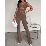 Solid Color Hollow Twist Knot Flare Jumpsuit ASL-6667