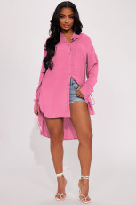 Casual Solid Color Drawstring Long Shirt YD-8737
