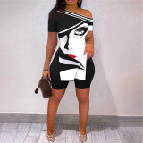 Fashion Print Slit Tops And Shorts Two Piece Set  SHD-9427