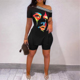 Fashion Print Slit Tops And Shorts Two Piece Set  SHD-9427