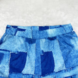 Fashion Print Slit Tops And Shorts Two Piece Set  SHD-9427