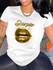 Plus Size Lips Print O Neck T Shirt WAF-9000153