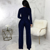 Solid Color V Neck Jumpsuit SMR-11978