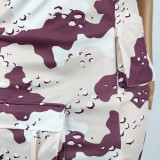 Camo Print Tops And Slit Skirt Two Piece Set SHD-9604