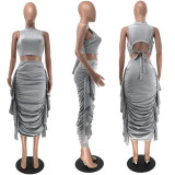 Solid Color Tank Top Ruffled Skirt Two Piece Set GFDY-1249