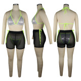 Sexy Mesh Sequin Bikinis Three Piece Swimsuit TE-4587