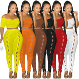 Sexy One Shoulder Button Pants Two Piece Set GFDY-1236