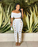 Sexy One Shoulder Button Pants Two Piece Set GFDY-1236