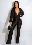 Sexy V-neck Lace Up Wide Leg Jumpsuit GFDY-1195