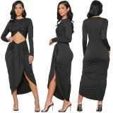 Solid Color Sexy Hollow Tight Midi Dress GFDY-1178