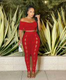 Sexy One Shoulder Button Pants Two Piece Set GFDY-1236