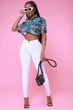 Printed Short-sleeve Short Shirt QXTF-8164